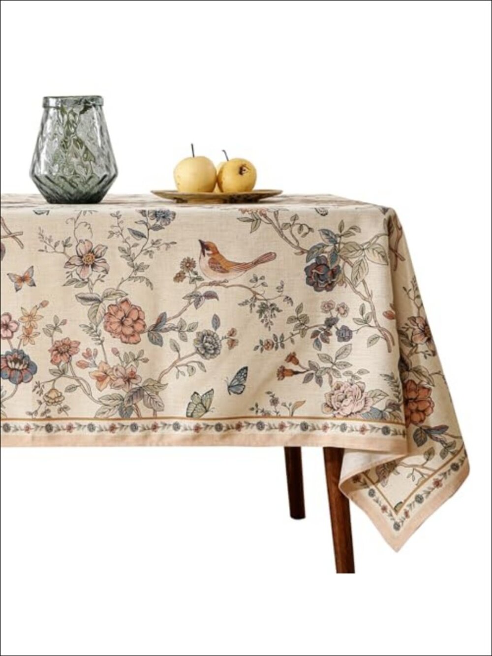 French Linen Rectangular Tablecloth 87x55 Floral Dining Table Cover